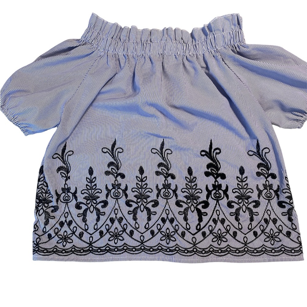 Rebellion Gray and Purple Smocked Short Sleeve Blouse